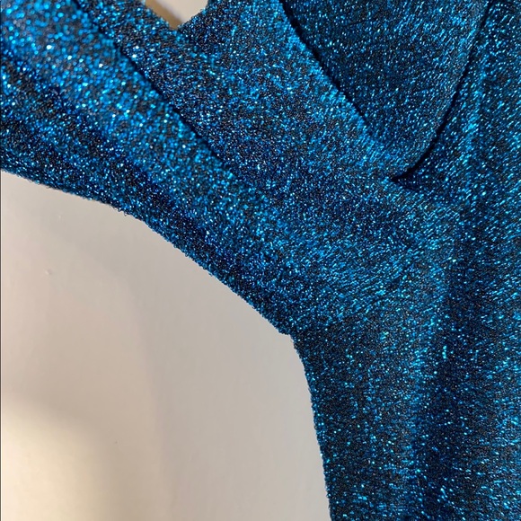 SHEIN Medium Blue Modely One Shoulder Wrap Hem Glitter Dress - Picture 6 of 12